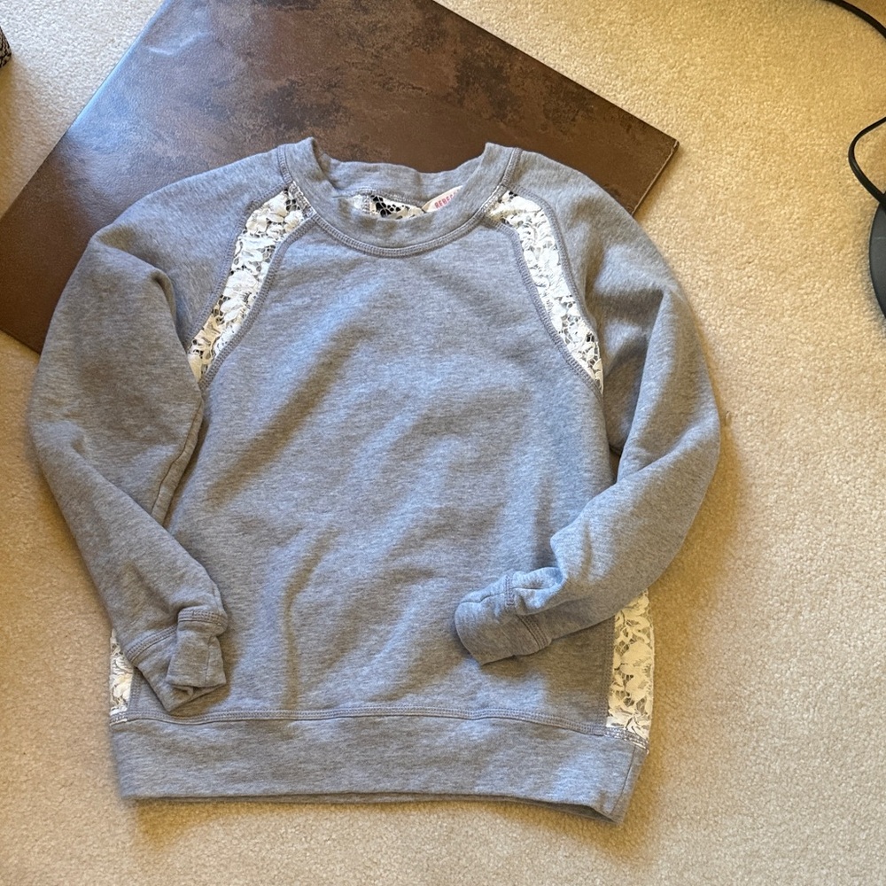 Rebecca Taylor Gray Sweater with Lace Floral Accents